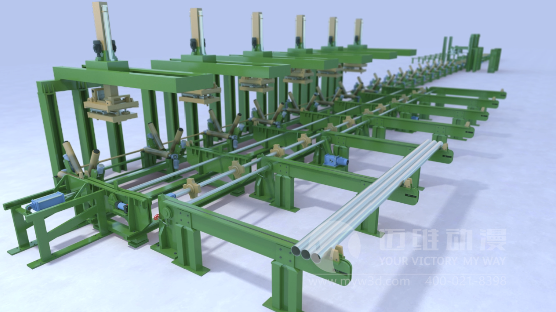 鋼管運(yùn)輸捆綁生產(chǎn)線三維動(dòng)畫 鋼管運(yùn)輸捆綁生產(chǎn)線三維動(dòng)畫