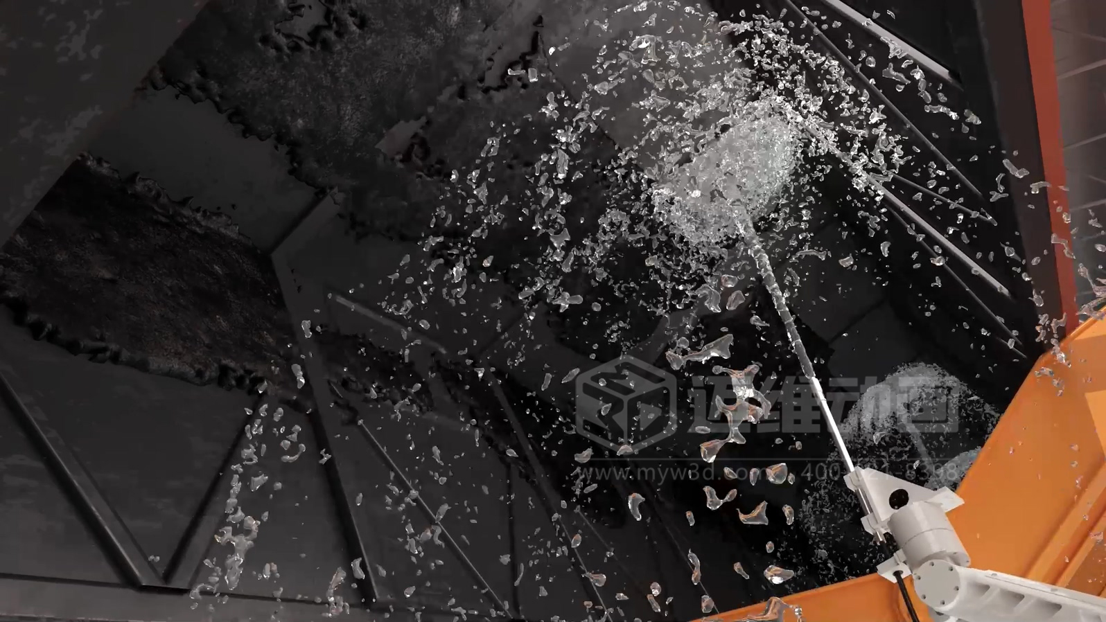 智能工廠工藝流程展示如何做到直觀易懂？工業(yè)3D動畫制作實景還原火車廂余料自動化清洗全流程(圖2)