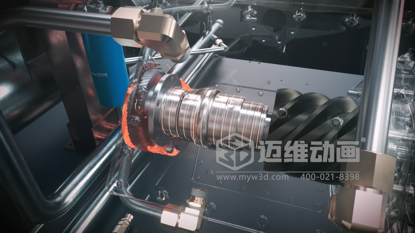 解密無油螺桿壓縮機！邁維動畫用3D技術(shù)激活工業(yè)機械的可視化力量(圖3)