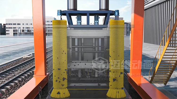 工業(yè)三維動(dòng)畫賦能:火車箱粘凍煤清車機(jī)器人自動(dòng)化清掃工藝可視化方案(圖4) 工業(yè)三維動(dòng)畫賦能:火車箱粘凍煤清車機(jī)器人自動(dòng)化清掃工藝可視化方案(圖4)